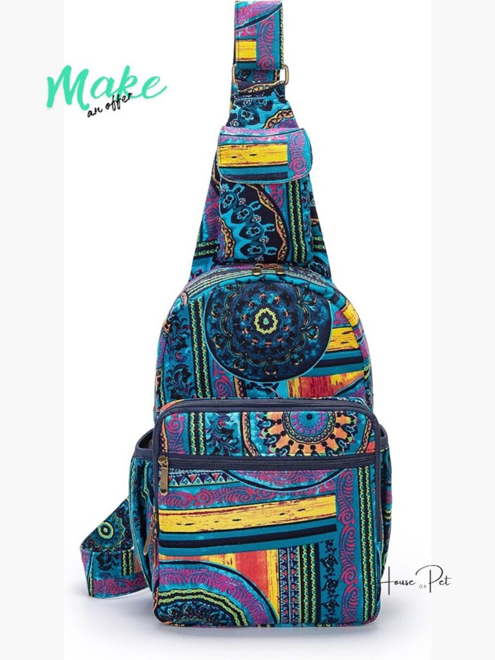 Canvas Bohemian Crossbody Backpack Sling Bag with Multiple Compartments